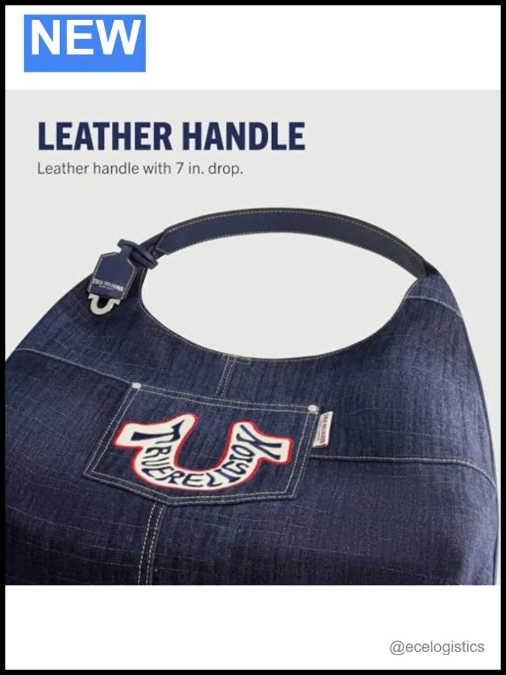 Retro Denim Hobo Bag, Patchwork Design with Horseshoe Logo